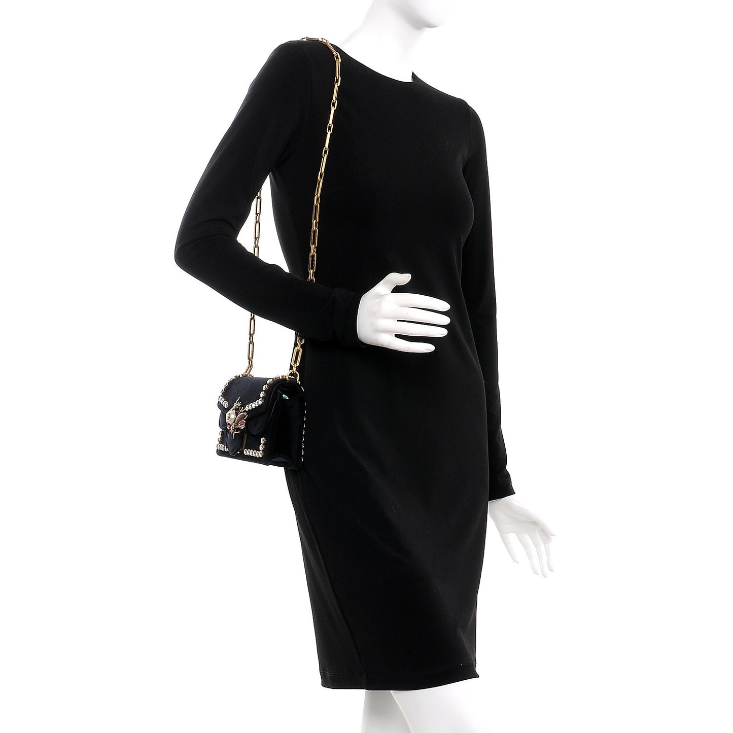 Velvet Crystal Mini Bee Broadway Shoulder Bag Black