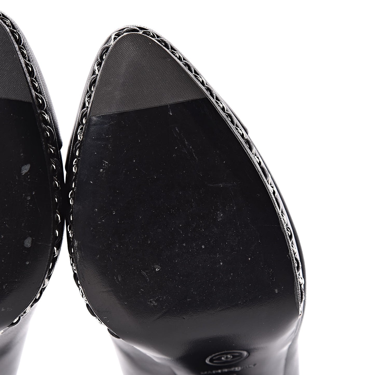 Lambskin CC Cap Toe Platform Chain Pumps 39 Black