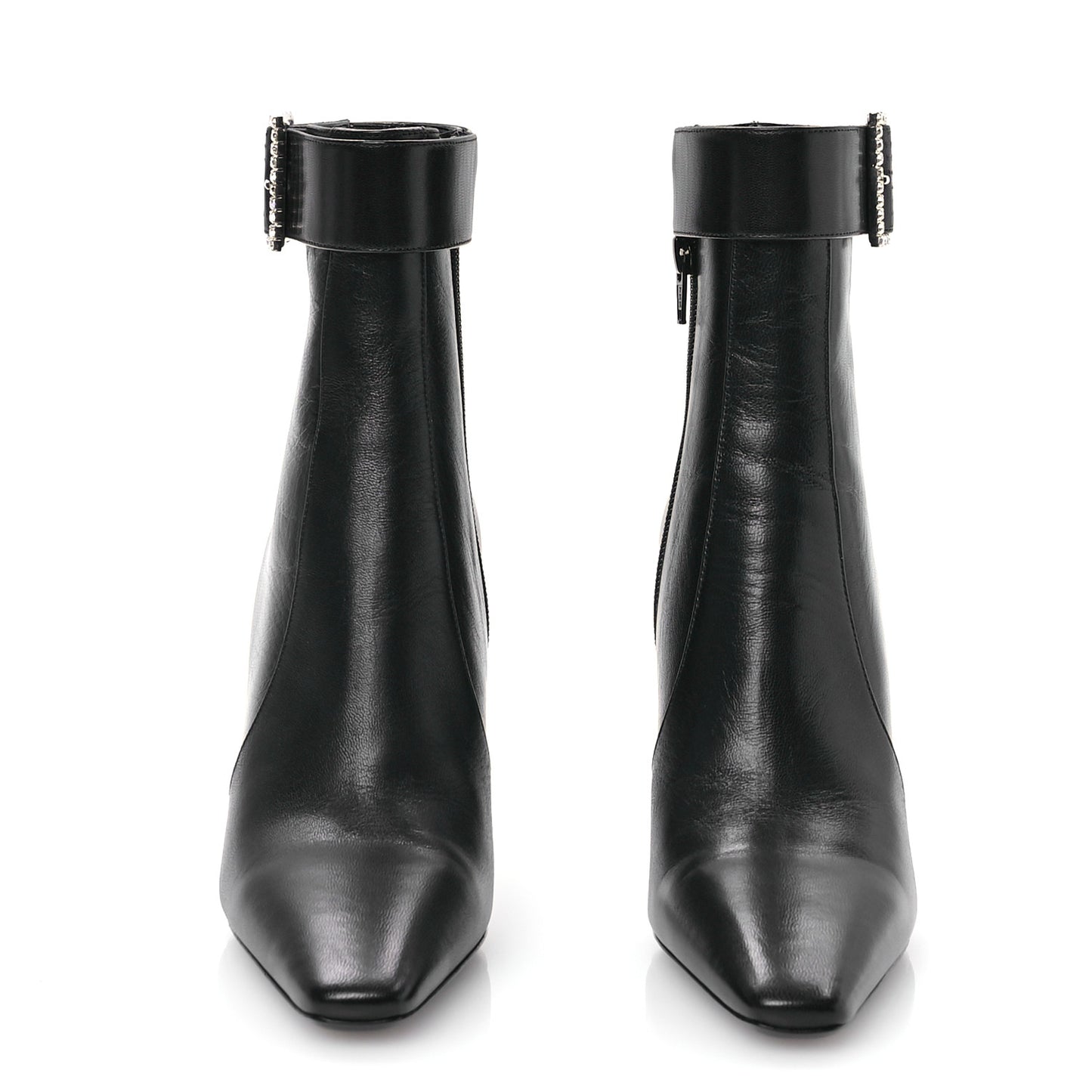 Goatskin Crystal Buckle Claude 90 Ankle Booties 37.5 Black