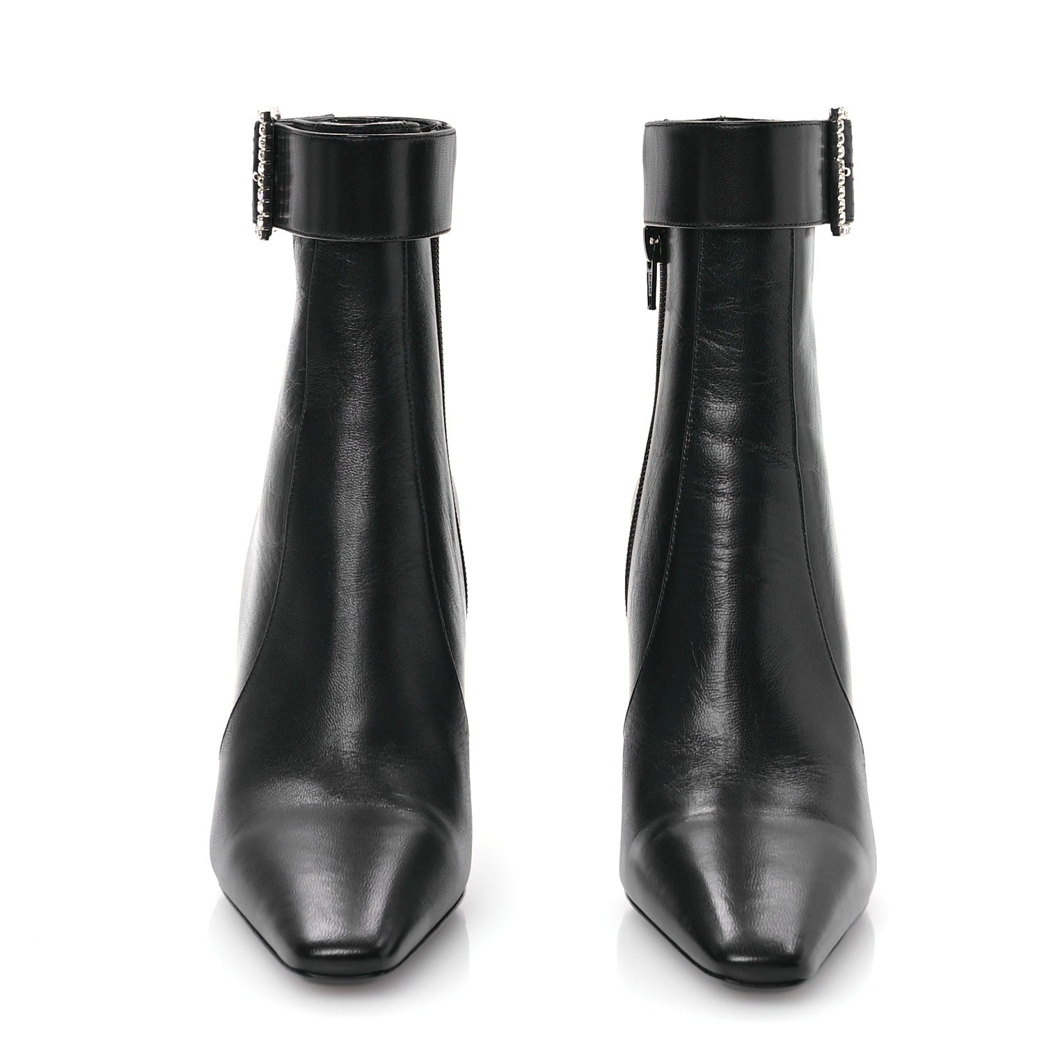 Saint Laurent Goatskin Crystal Buckle Claude 90 Ankle Booties 37.5 Black 2 of 9