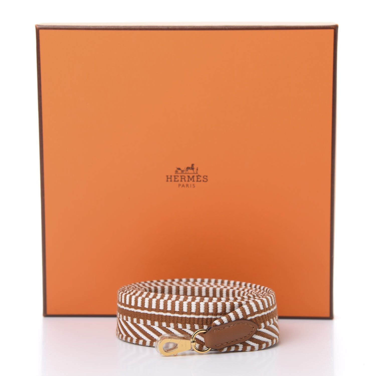 Hermes Toile Swift 25mm Sangle ZigZag Shoulder Strap Gold White 5 of 5