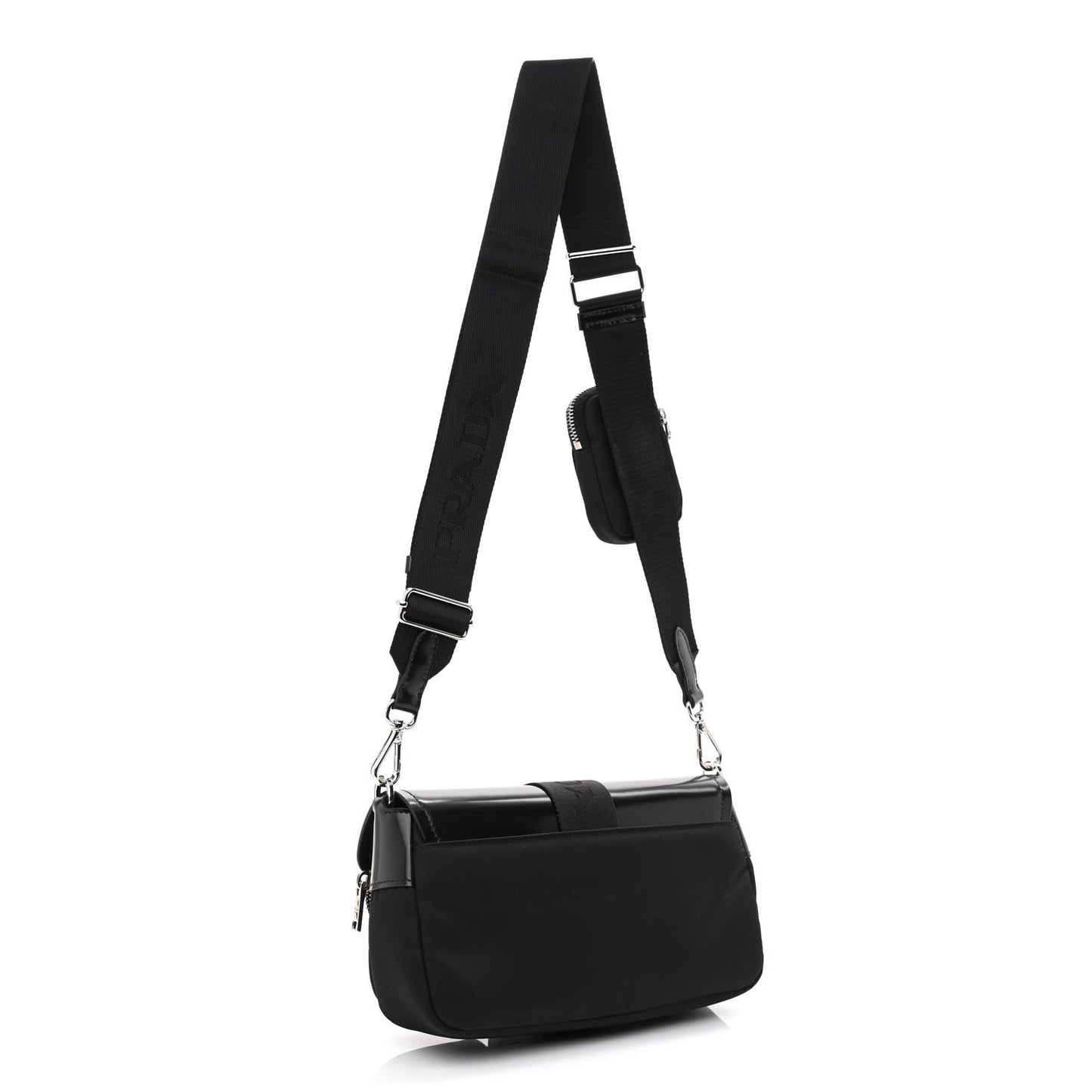 Re-Nylon Spazzolato Double Pocket Buckle Shoulder Bag Black