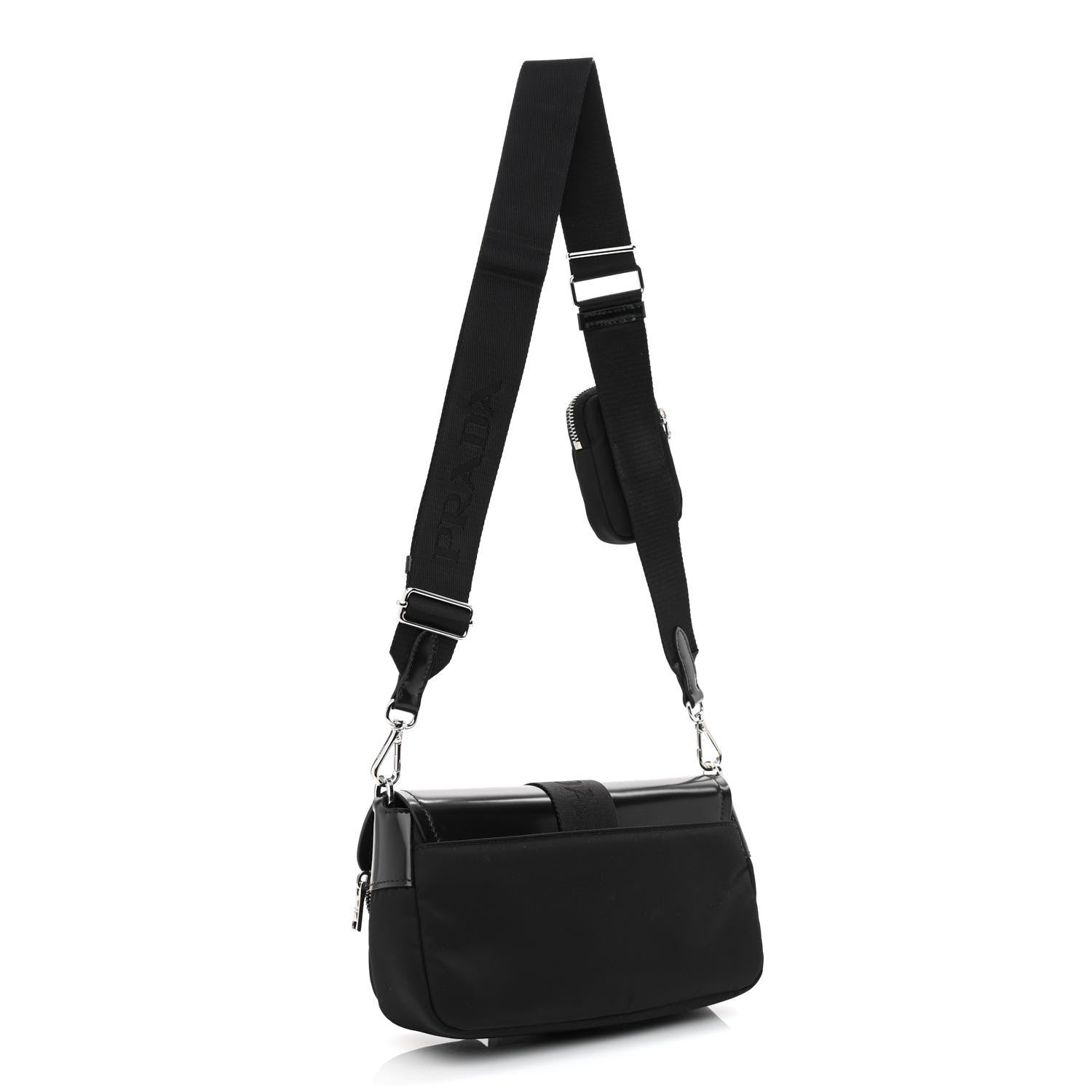 Prada Re-Nylon Spazzolato Double Pocket Buckle Shoulder Bag Black 3 of 11