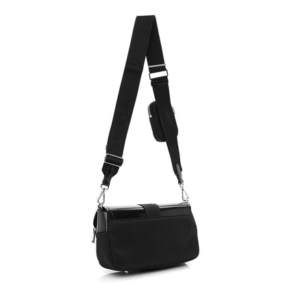 Prada Re-Nylon Spazzolato Double Pocket Buckle Shoulder Bag Black 3 of 11