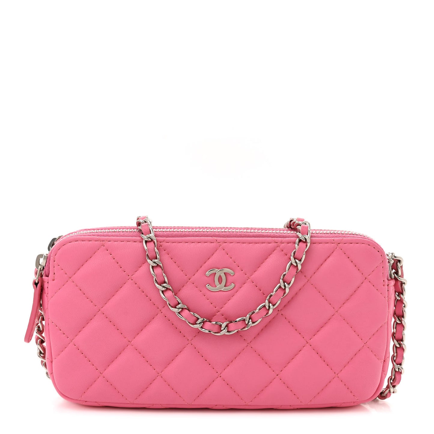 Lambskin Quilted Small Clutch With Chain Pink