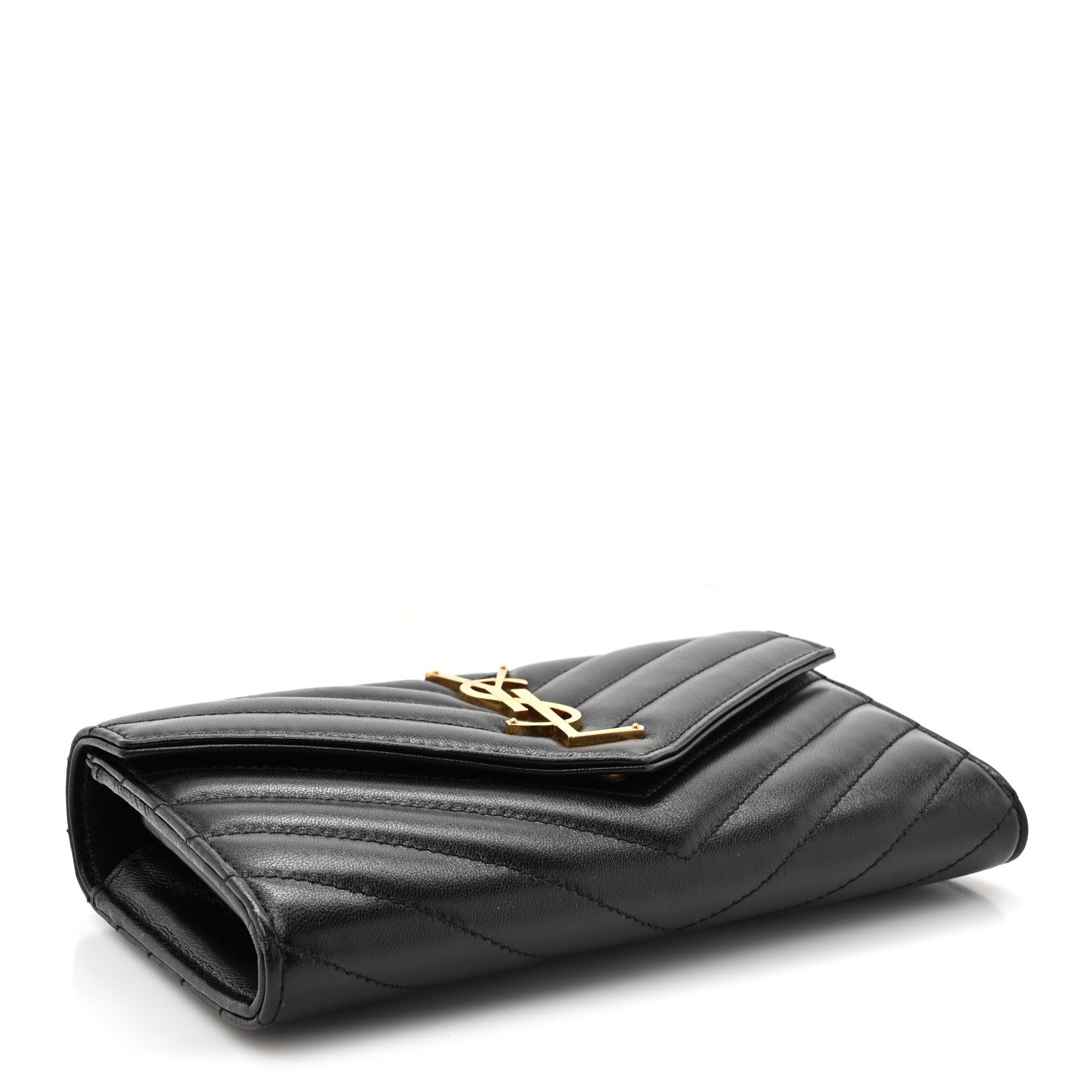 Saint Laurent Calfskin Matelasse Chevron Monogram Flap Wallet Black 4 of 11
