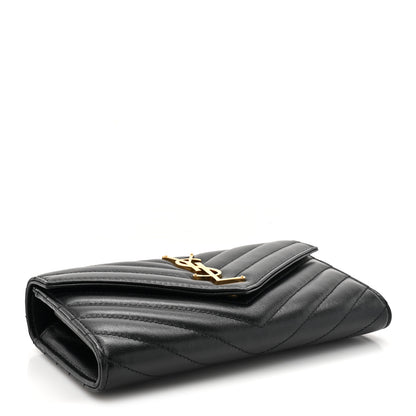 Saint Laurent Calfskin Matelasse Chevron Monogram Flap Wallet Black 4 of 11