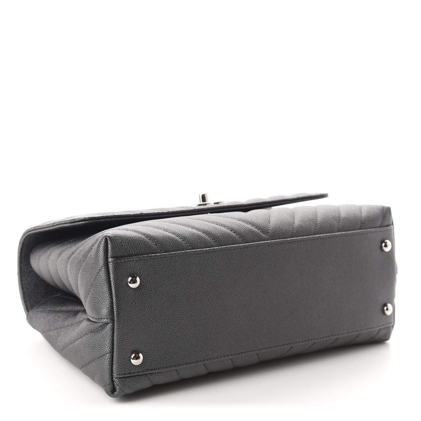 Metallic Caviar Chevron Quilted Small Coco Handle Flap Dark Silver