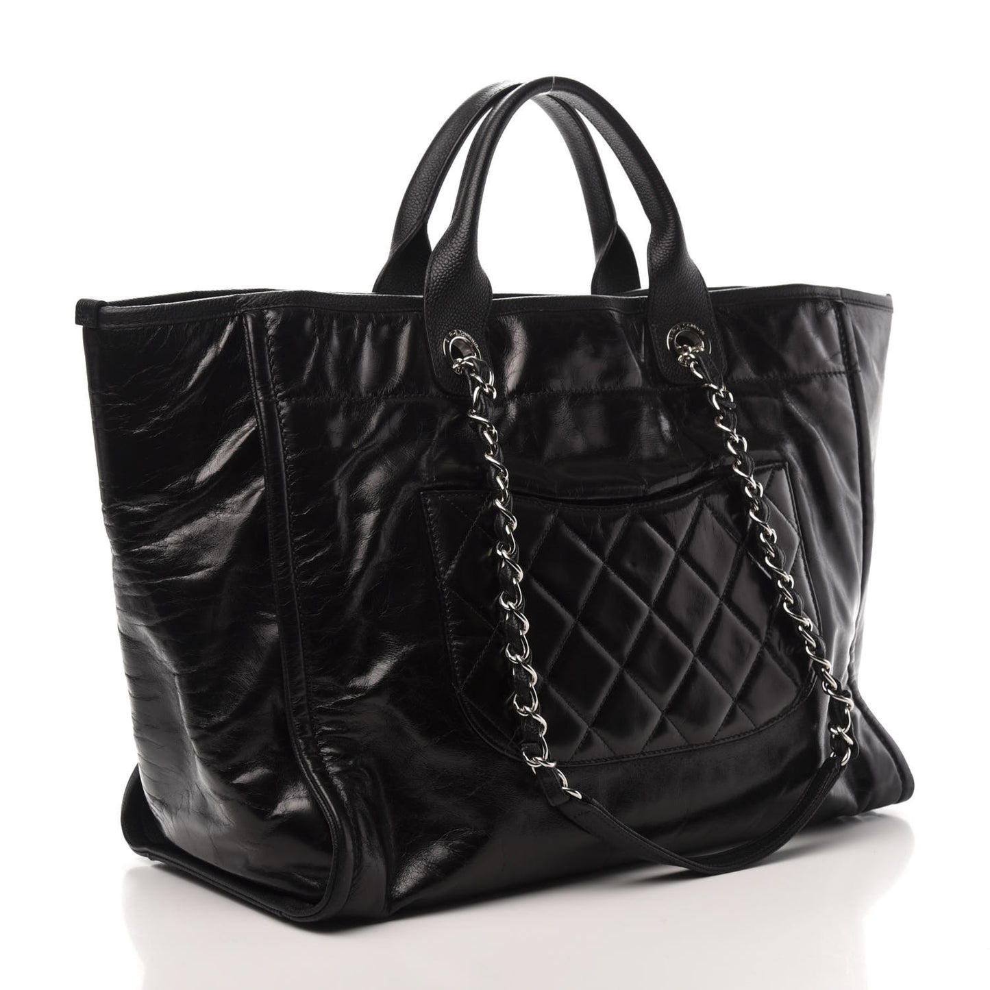 Glazed Calfskin Medium Deauville Tote Black