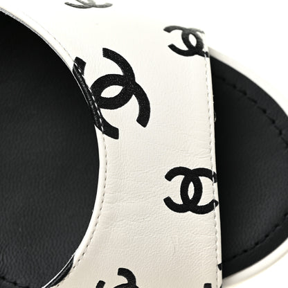 Chanel Printed Lambskin Coco Beach Platform Sandals 38 White Black 11 of 12