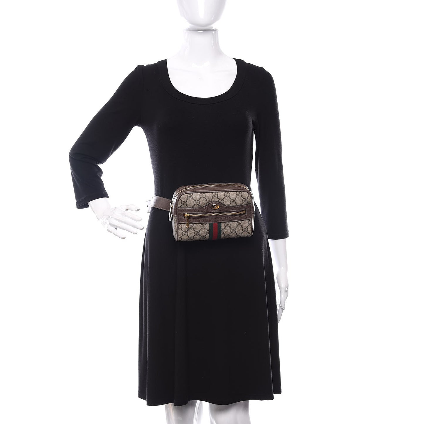 GG Supreme Monogram Web Small Ophidia Belt Bag 85 34 Dark Brown