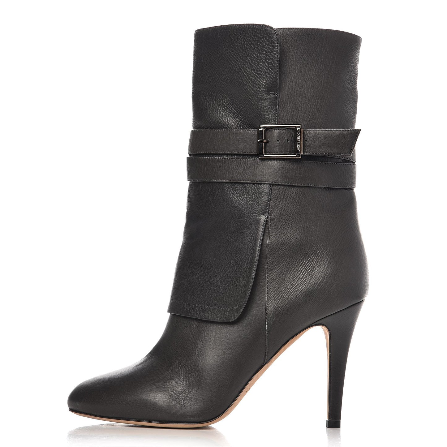 Calfskin Wrap Around Mid Calf Boots 39.5 Dark Grey