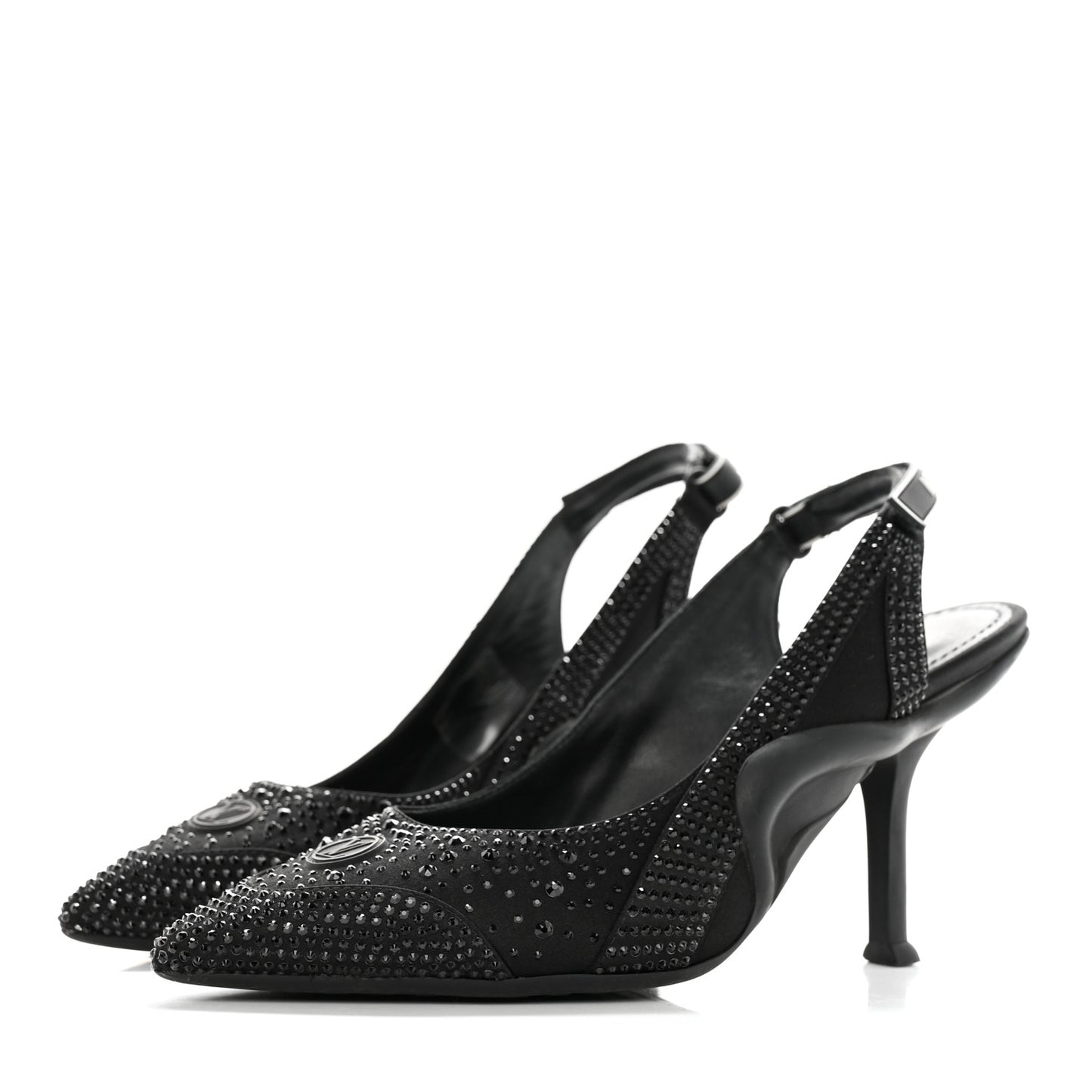Satin Embellished Archlight Slingback Pumps 38 Black