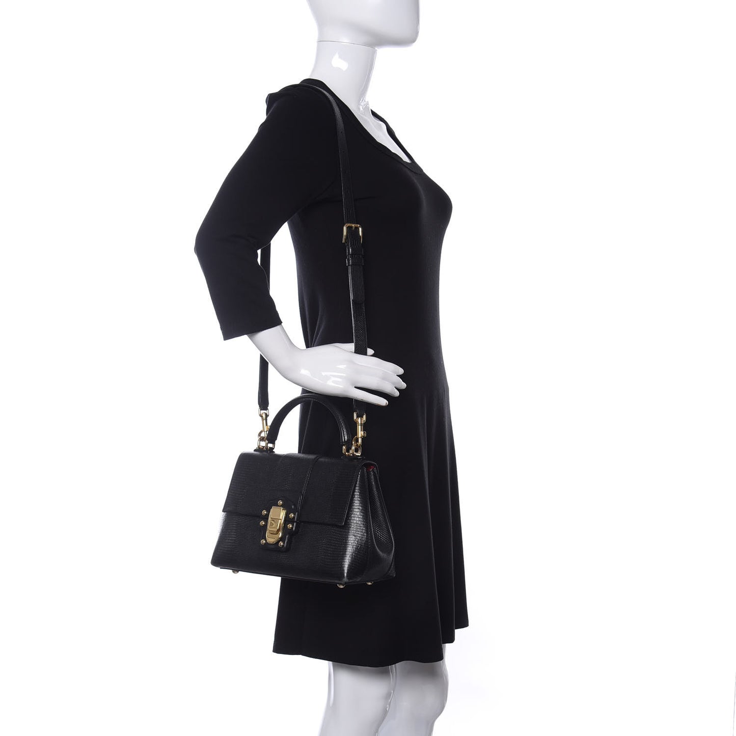 Calfskin Iguana Embossed Small Lucia Satchel Black