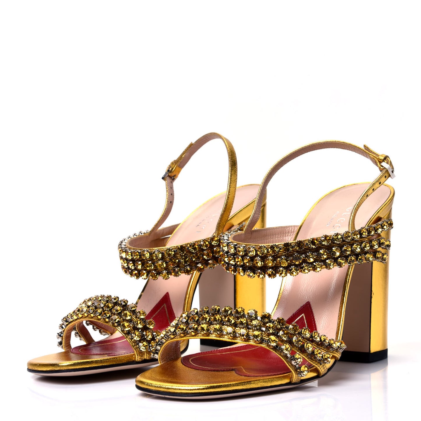 Nappa Silk Crystal Bertie High Heel Sandals 38.5 Gold