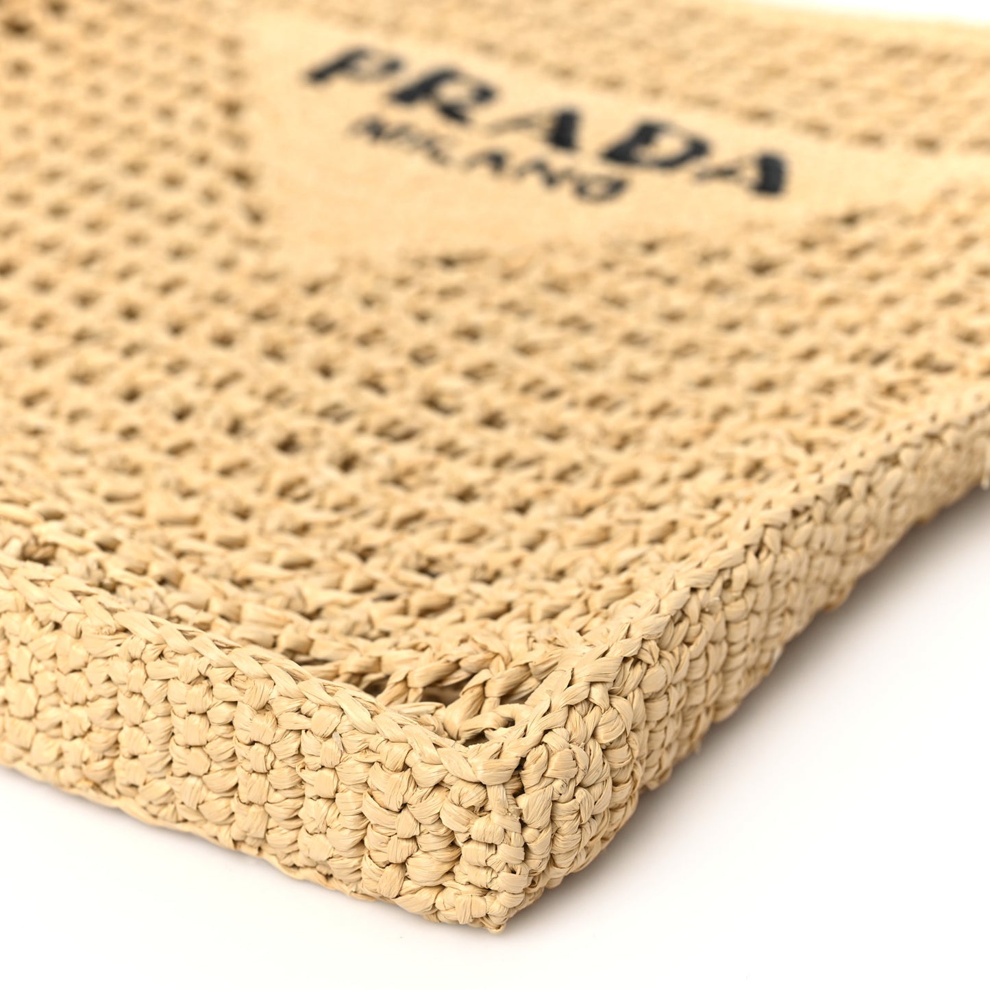 Yarn Raffia Effect Crochet Logo Embroidered Tote Bag Naturale