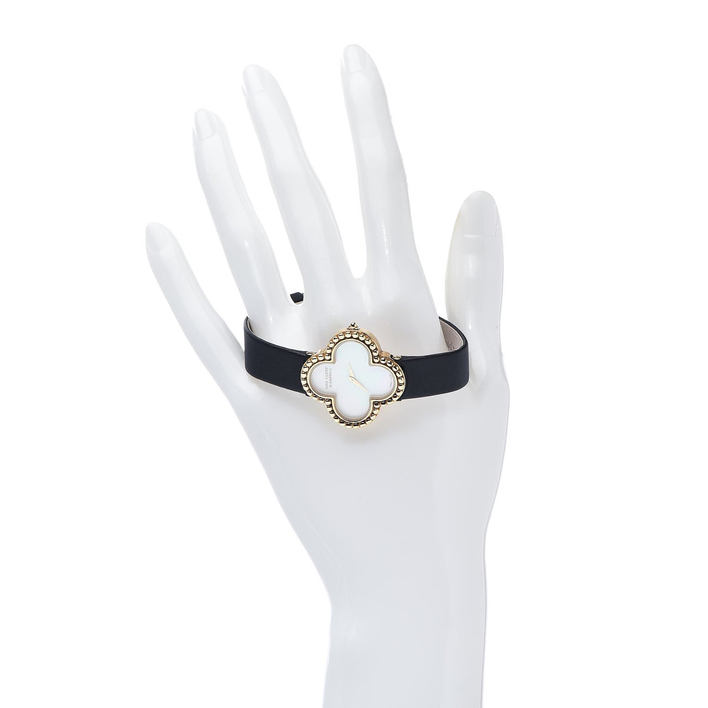 VAN CLEEF ARPELS 18K Yellow Gold Satin Mother of Pearl 30mm Alhambra Quartz Watch