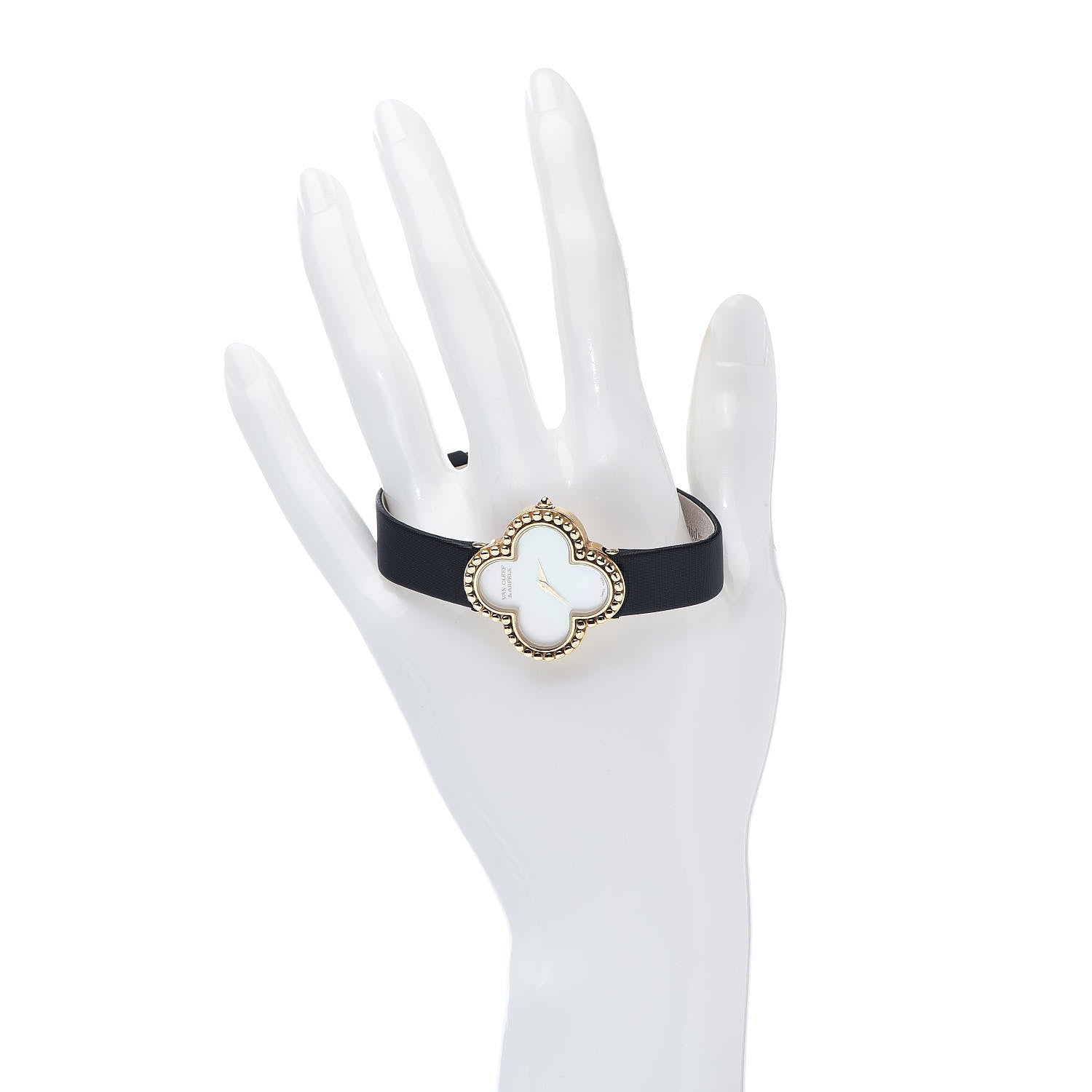 Van Cleef & Arpels VAN CLEEF ARPELS 18K Yellow Gold Satin Mother of Pearl 30mm Alhambra Quartz Watch 2 of 6