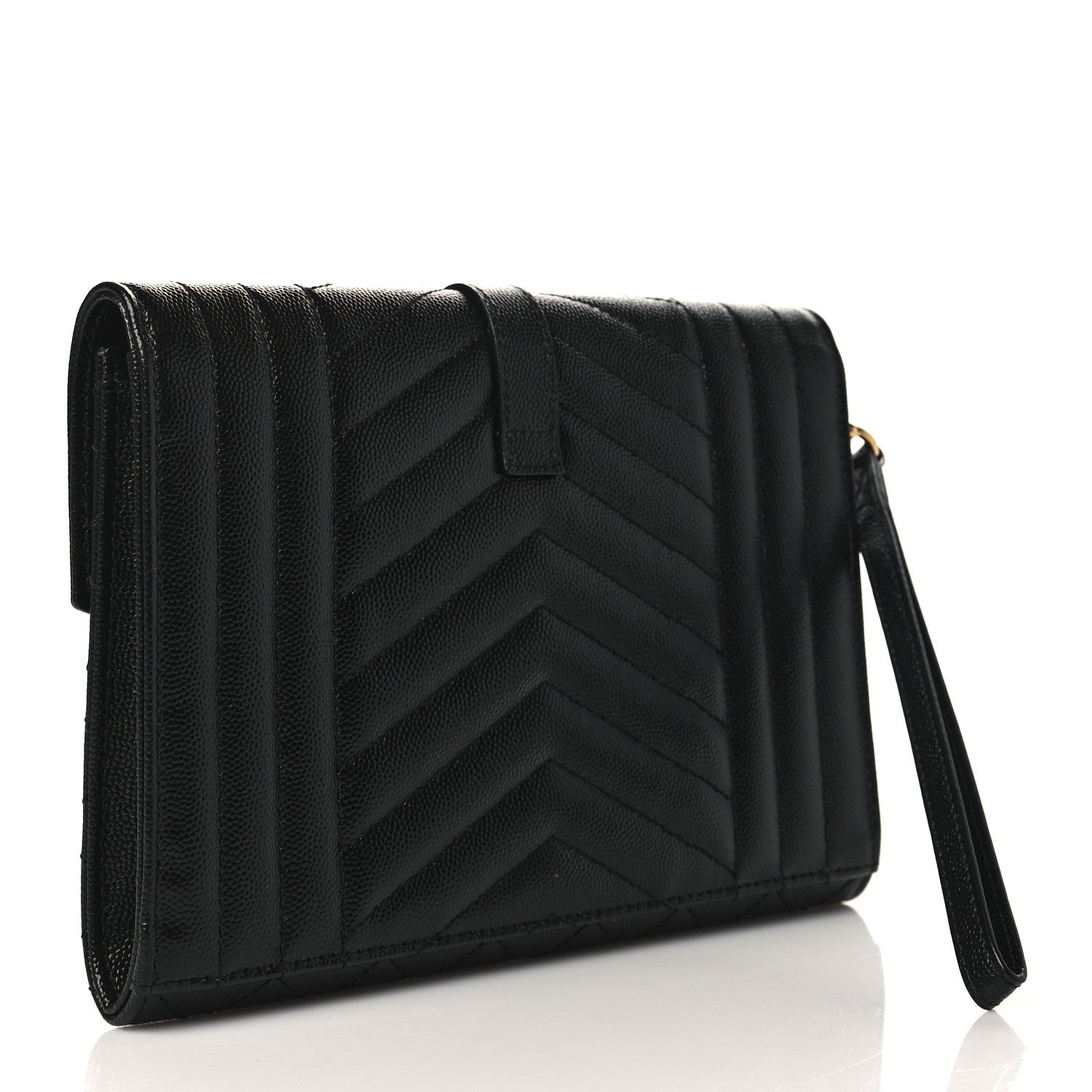 Saint Laurent Grain De Poudre Textured Mixed Matelasse Triquilt Monogram Clutch Black 4 of 10