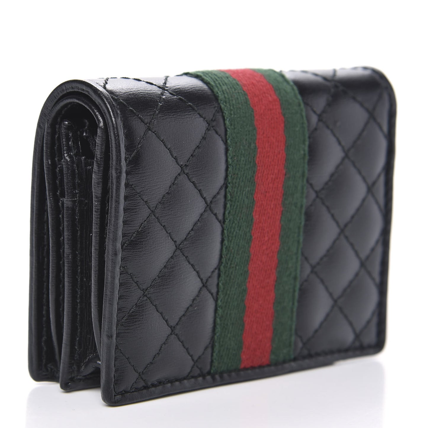 Calfskin Web Trapuntata GG Marmont Card Case Wallet Black
