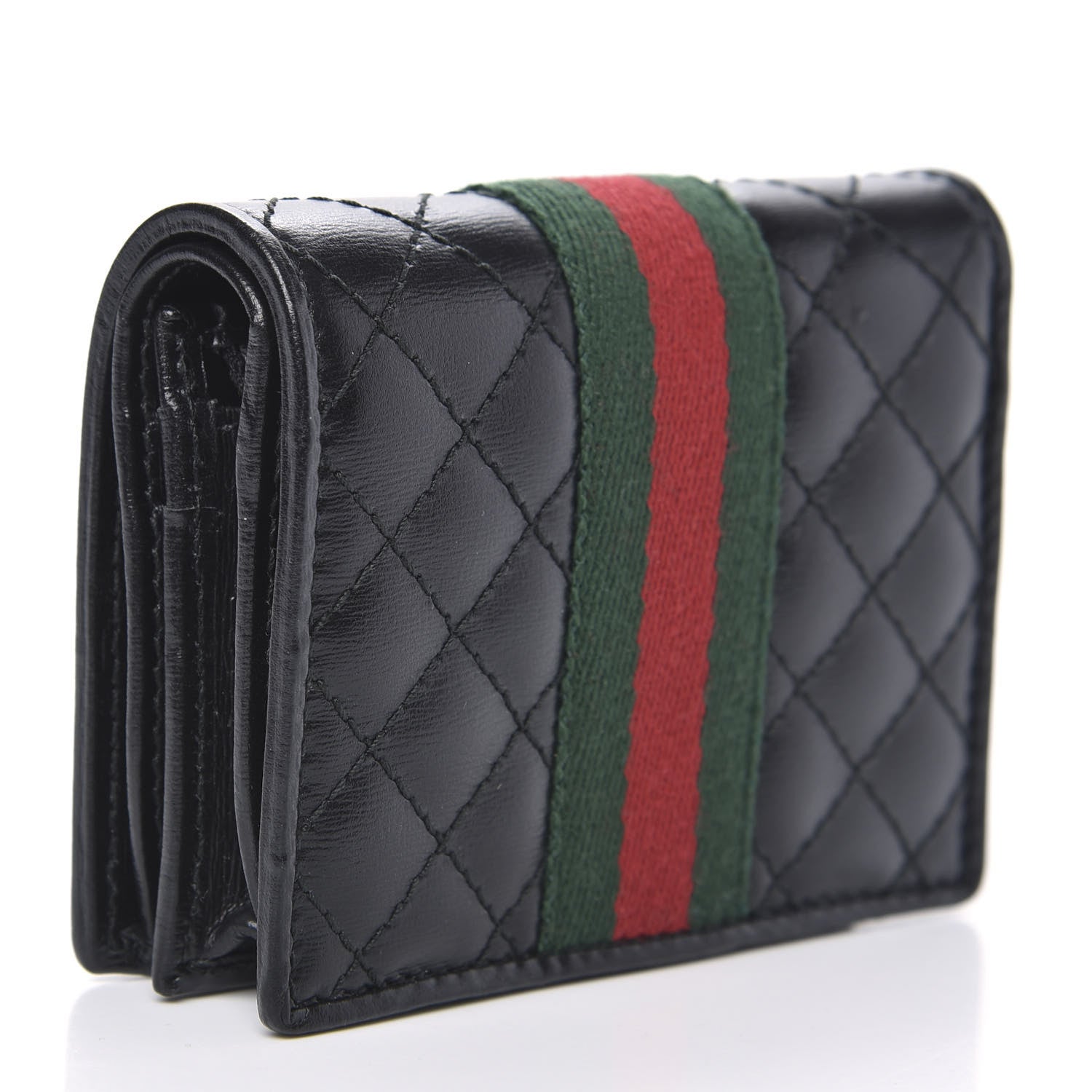 Gucci Calfskin Web Trapuntata GG Marmont Card Case Wallet Black 3 of 9