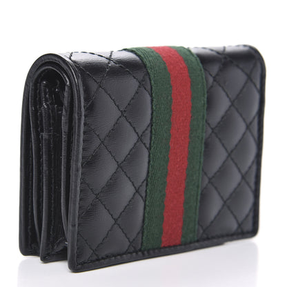 Gucci Calfskin Web Trapuntata GG Marmont Card Case Wallet Black 3 of 9