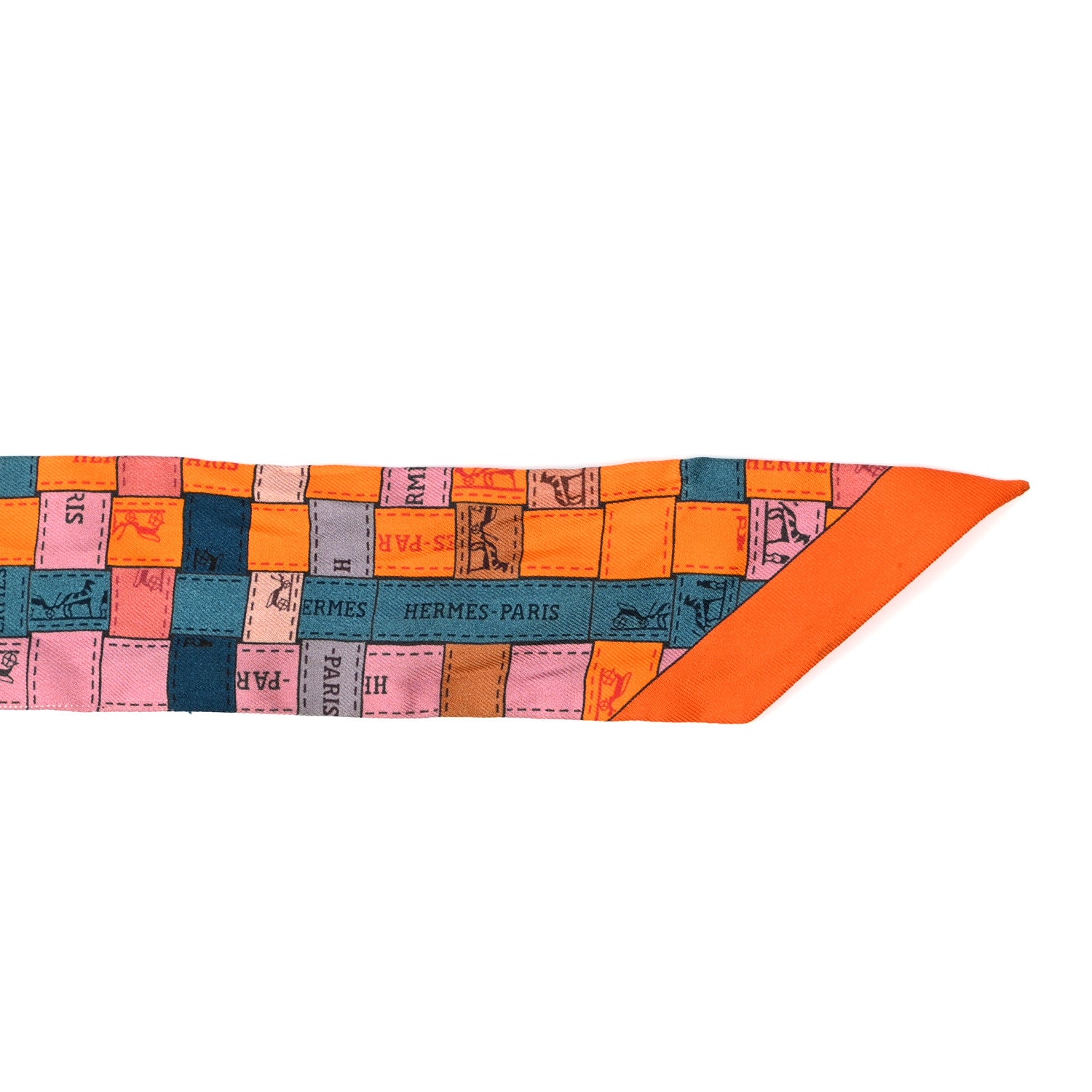Hermes Silk Bolduc Au Carre Twilly Orange Vieux Rose Bleu 4 of 4