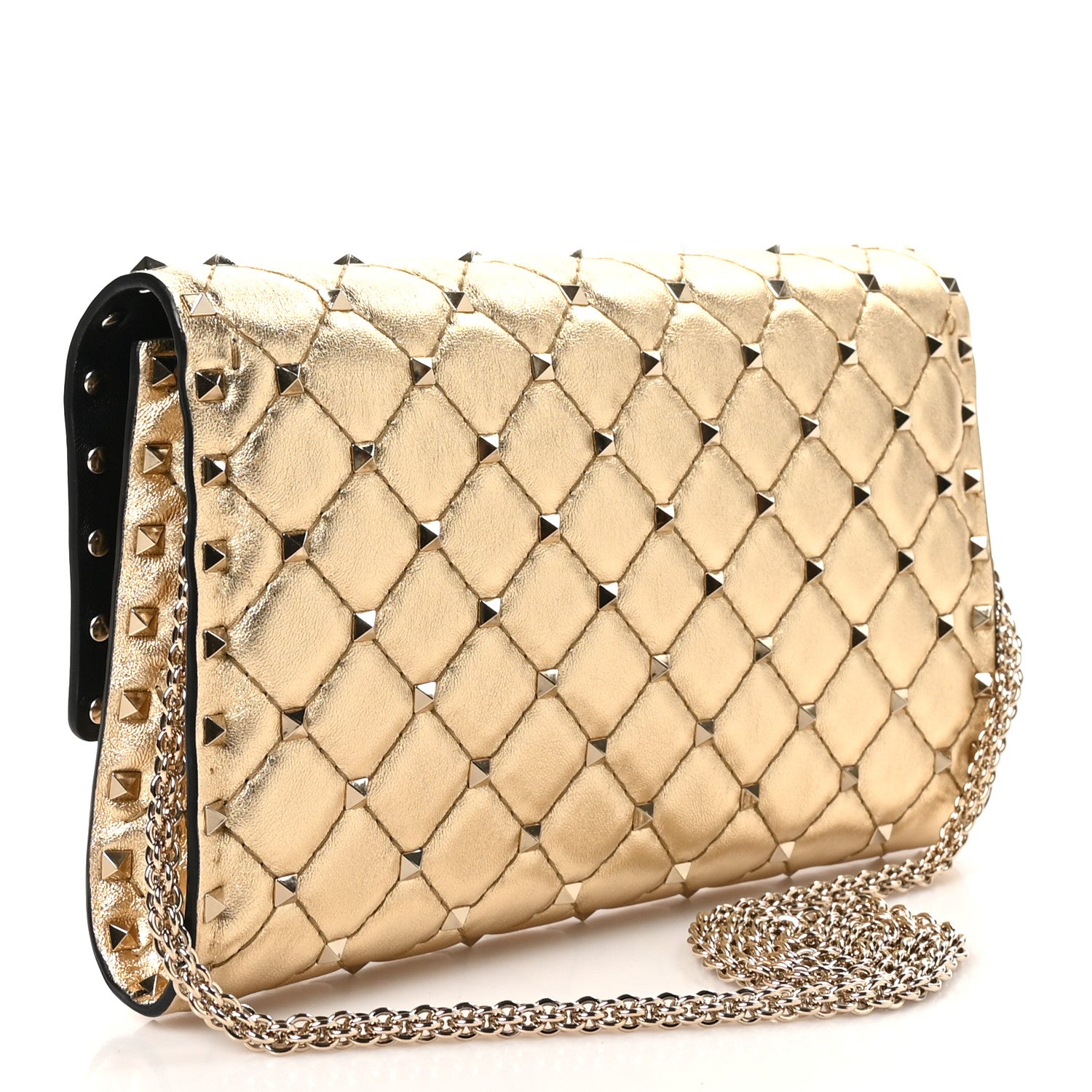 Valentino Garavani Metallic Nappa Rockstud Spike Wallet on Chain Mekong 3 of 11