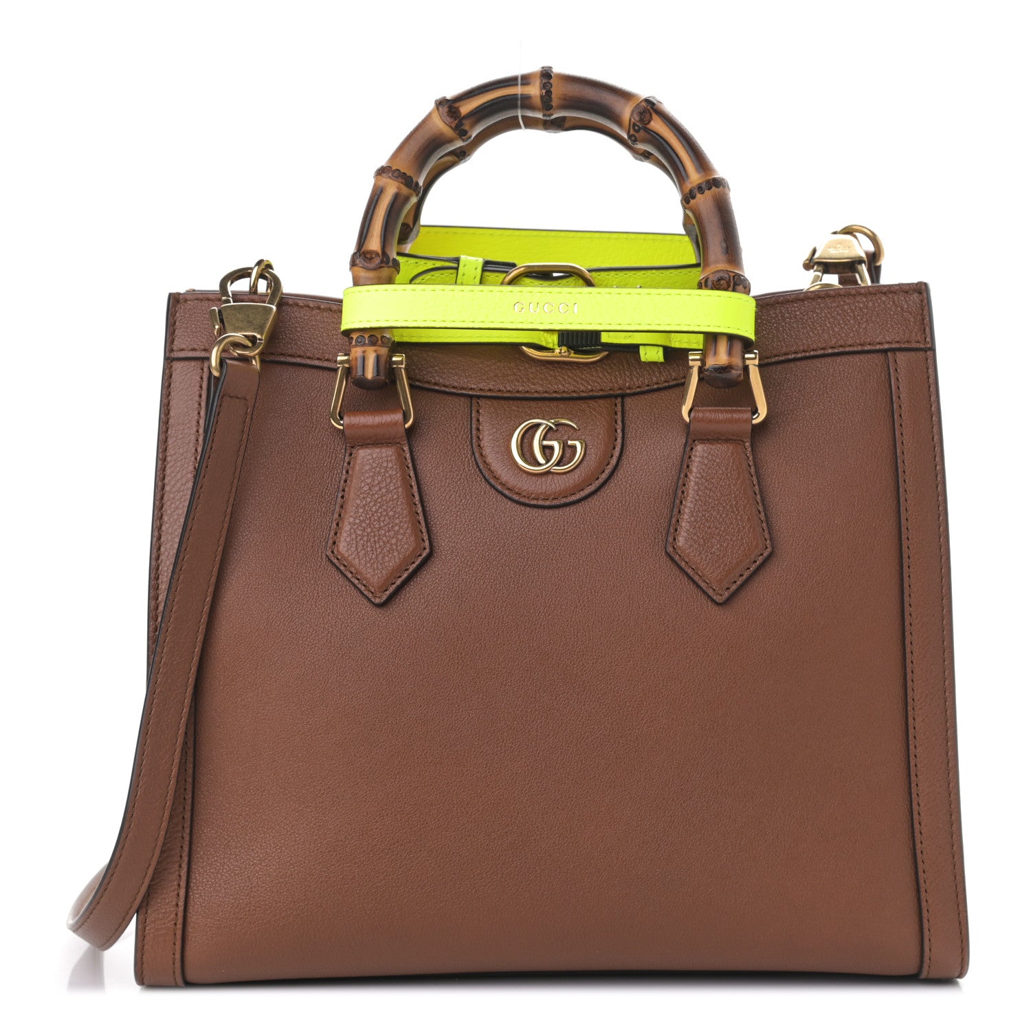 Gucci Wonka Grain Calfskin Small Diana Tote Bag Cuir Yellow Fluo 1 of 10