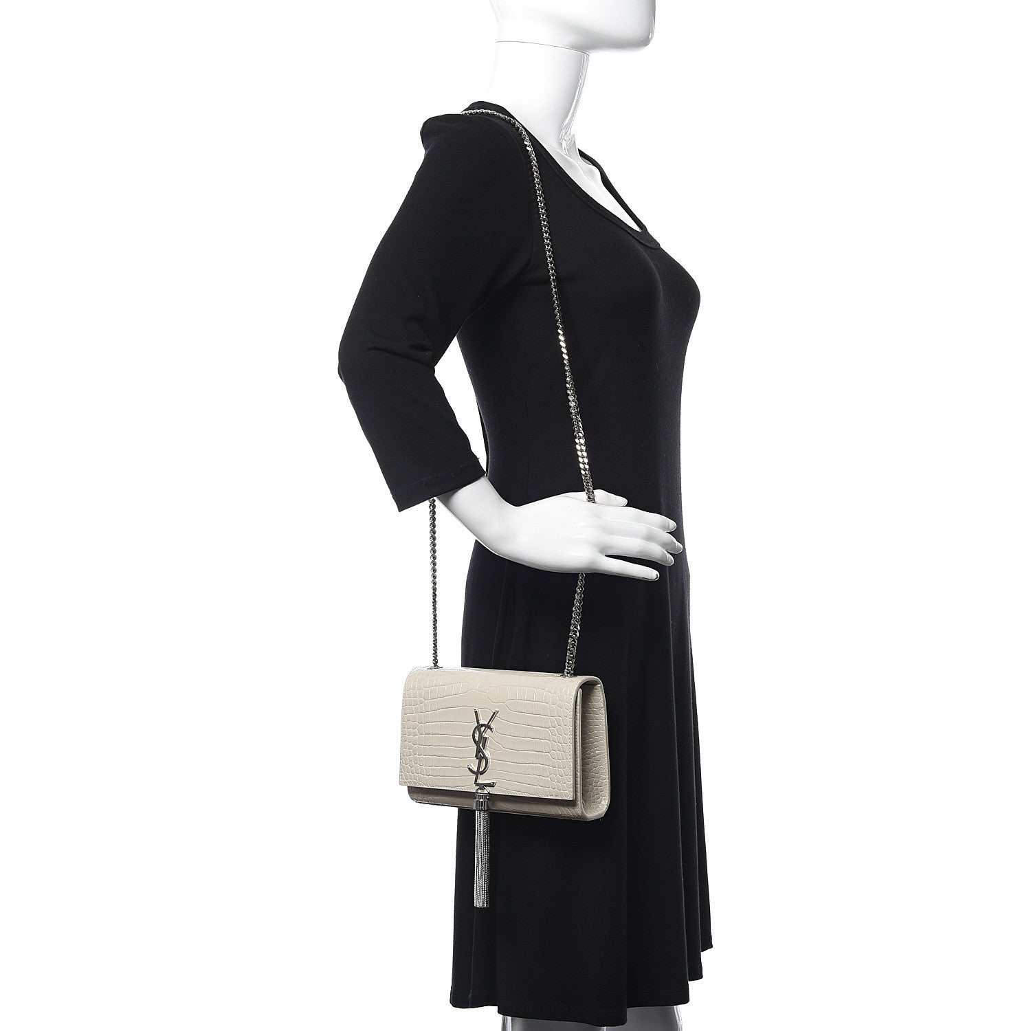 Saint Laurent Croc Calfskin Embossed Small Classic Monogram Kate Tassel Satchel Mouse Grey 2 of 9