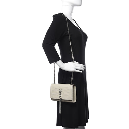 Saint Laurent Croc Calfskin Embossed Small Classic Monogram Kate Tassel Satchel Mouse Grey 2 of 9