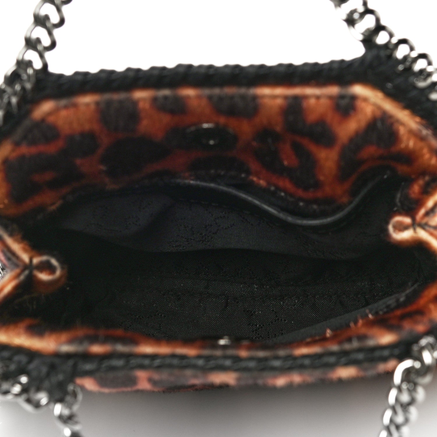 Stella McCartney Faux Calf Hair Leopard Print Mini Falabella Fold Over Tote Black 5 of 9