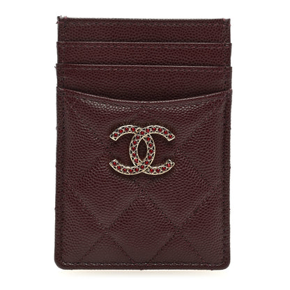 Chanel Caviar Quilted Crystal Vertical Card Holder Burgundy 1 of 7