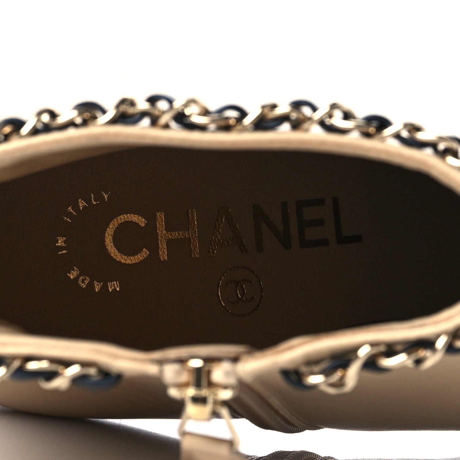 Chanel Lambskin Grosgrain CC Chain Cap Toe Short Boots 36 Beige Black 10 of 12