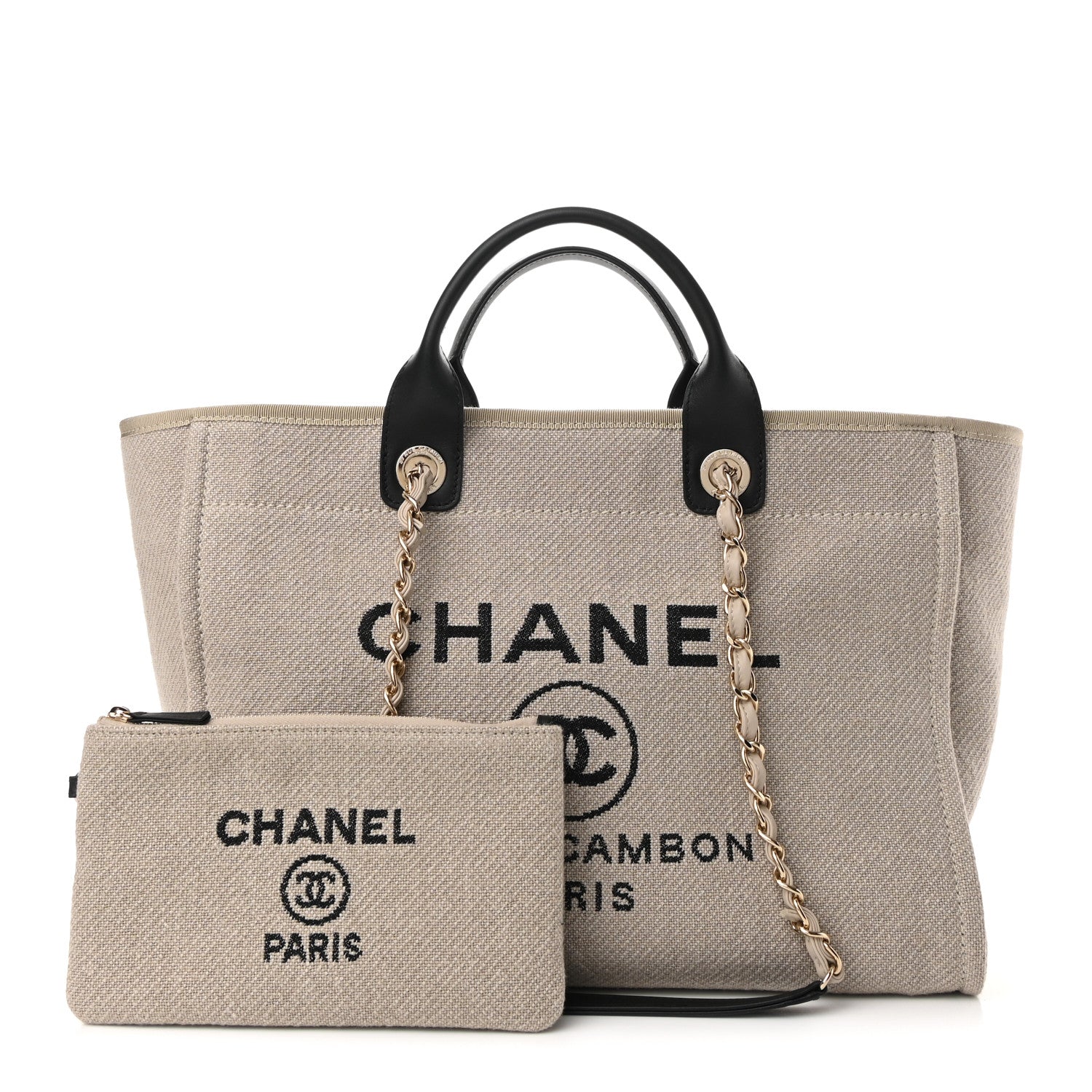 Chanel Mixed Fibers Medium Deauville Tote Beige Black 1 of 10