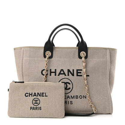 Chanel Mixed Fibers Medium Deauville Tote Beige Black 1 of 10