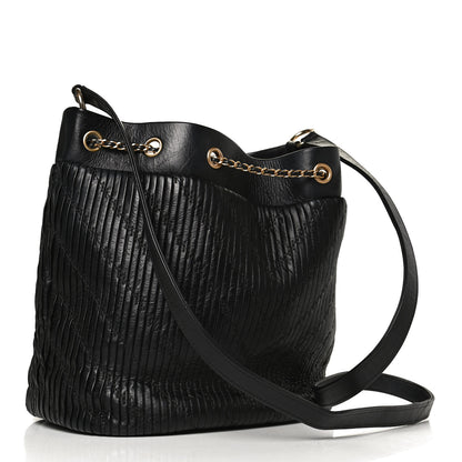 Chanel Iridescent Crumpled Calfskin Coco Pleats Drawstring Bag Black 3 of 12