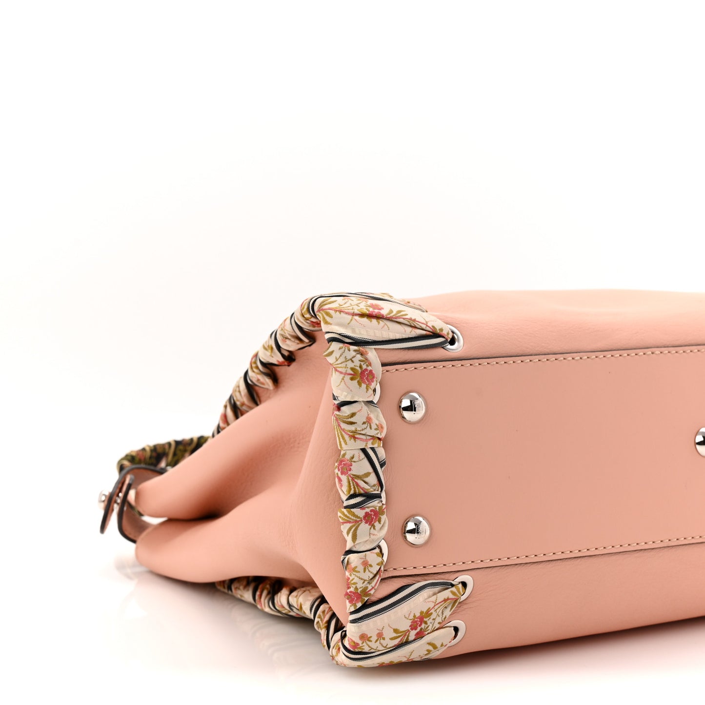 Vitello Seta Shiny Nappa Ribbon Lace Up Floral Medium Peekaboo Iconic Satchel Baby Pink Multicolor
