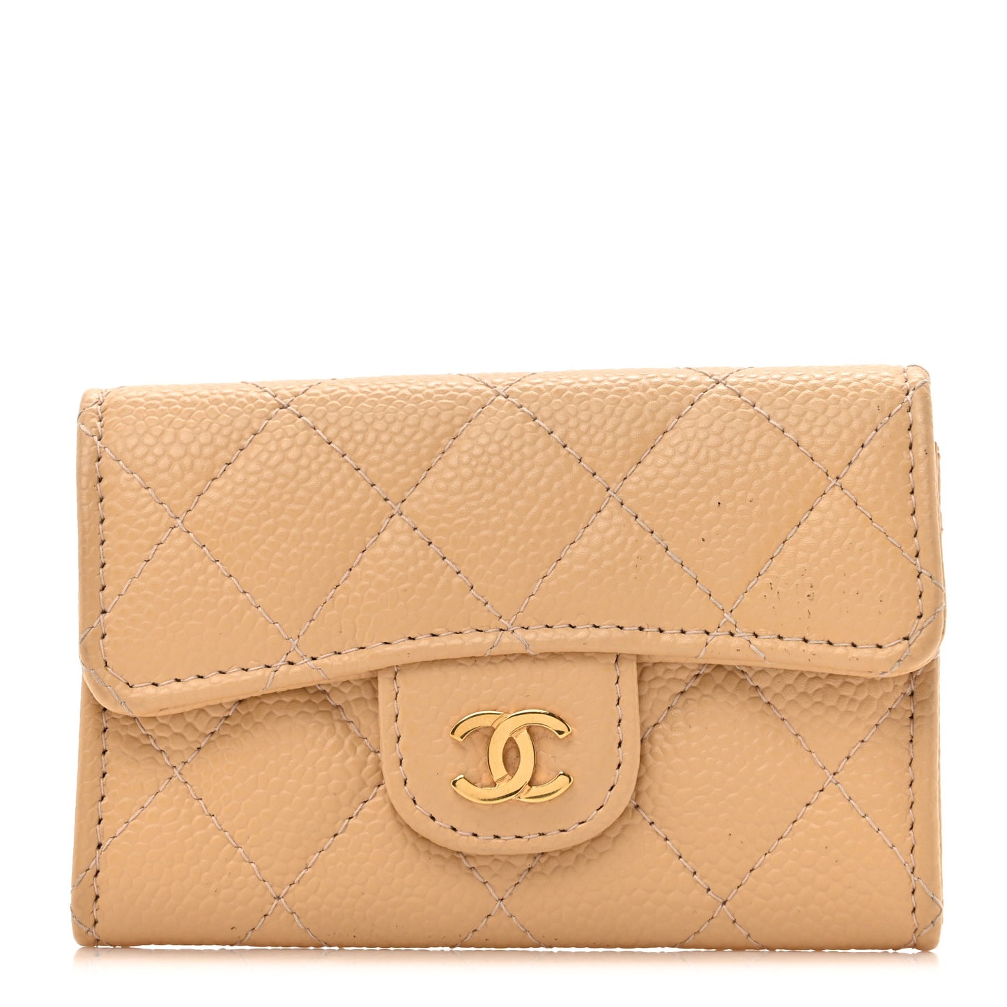 Caviar Quilted Flap Card Holder Light Beige