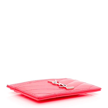 Saint Laurent Grain De Poudre Matelasse Chevron Monogram Credit Card Case Neon Pink 4 of 9
