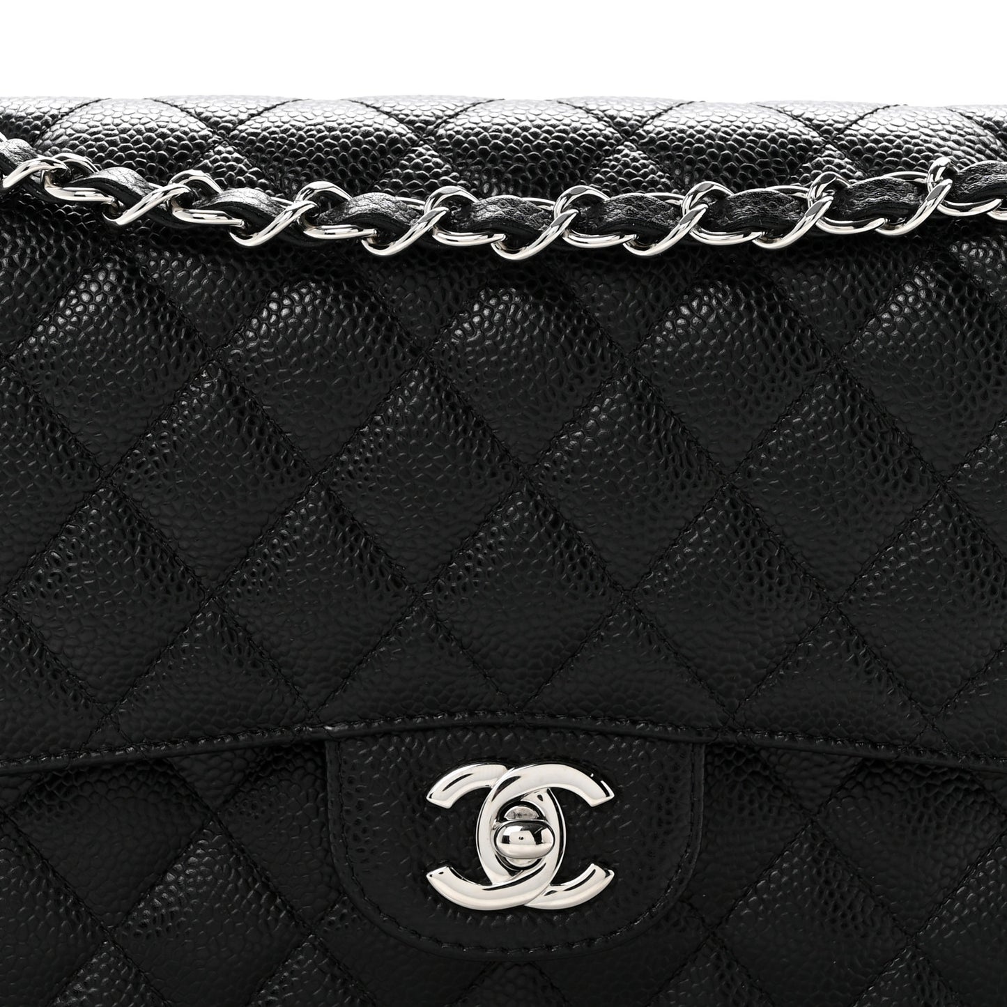 Caviar Quilted Medium Double Flap Black
