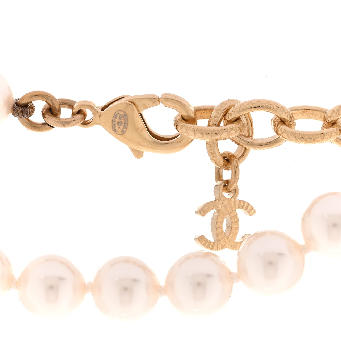 Pearl Crystal CC Square Long Necklace Gold Pearly White