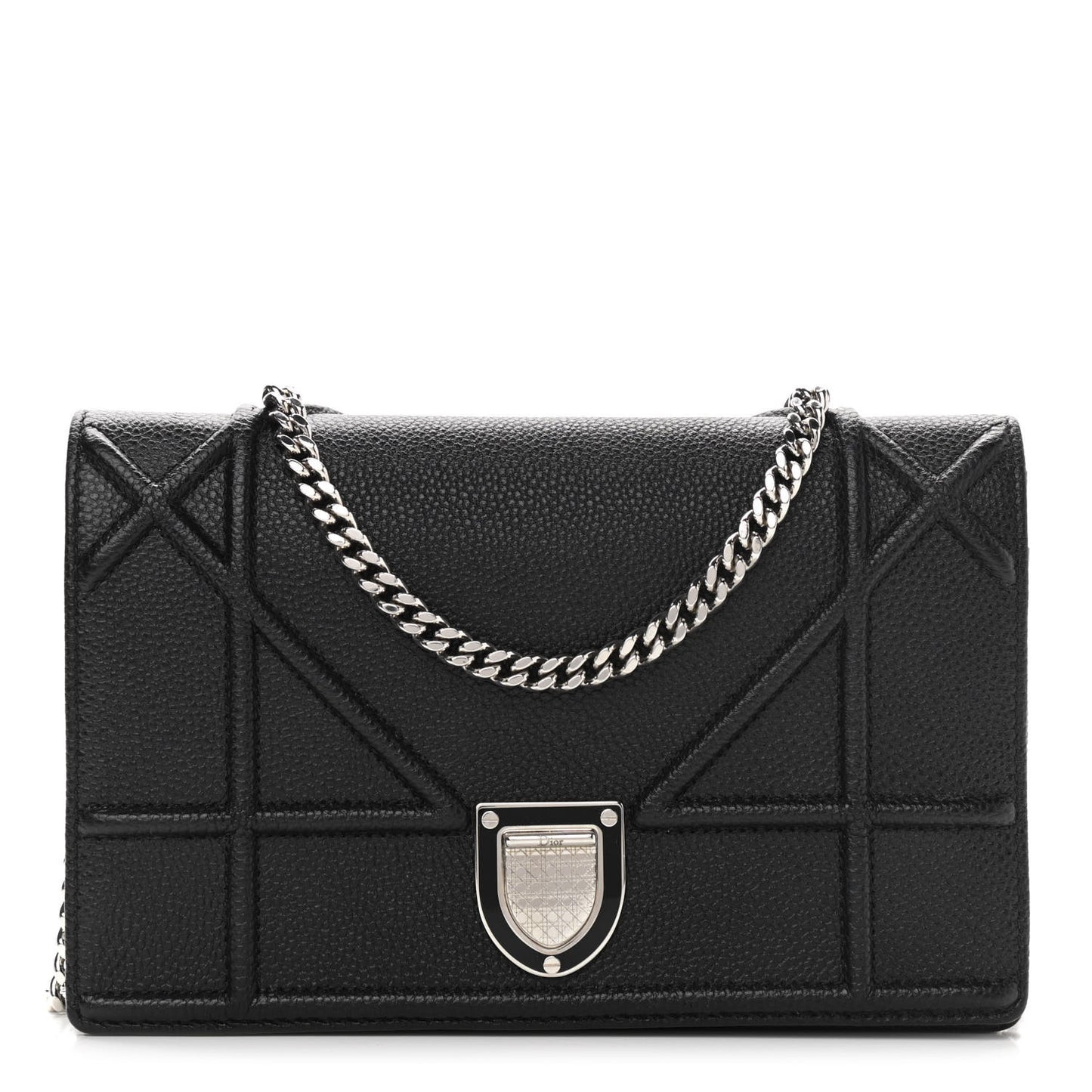 Grained Calfskin Diorama Wallet on Chain Pouch Black