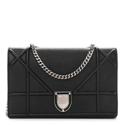 Christian Dior Grained Calfskin Diorama Wallet on Chain Pouch Black 1 of 13