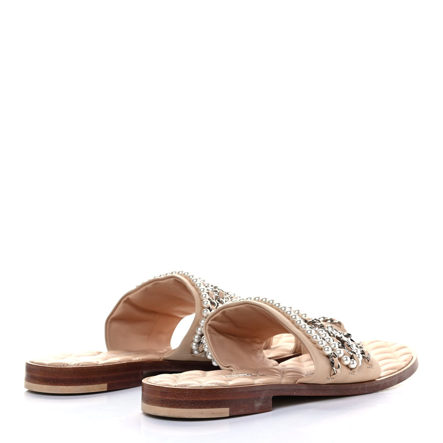 Chanel Pearl Lambskin Chain Flat Sandals 39 Beige 3 of 8
