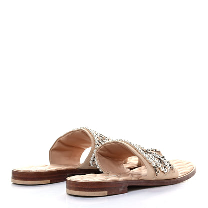 Chanel Pearl Lambskin Chain Flat Sandals 39 Beige 3 of 8