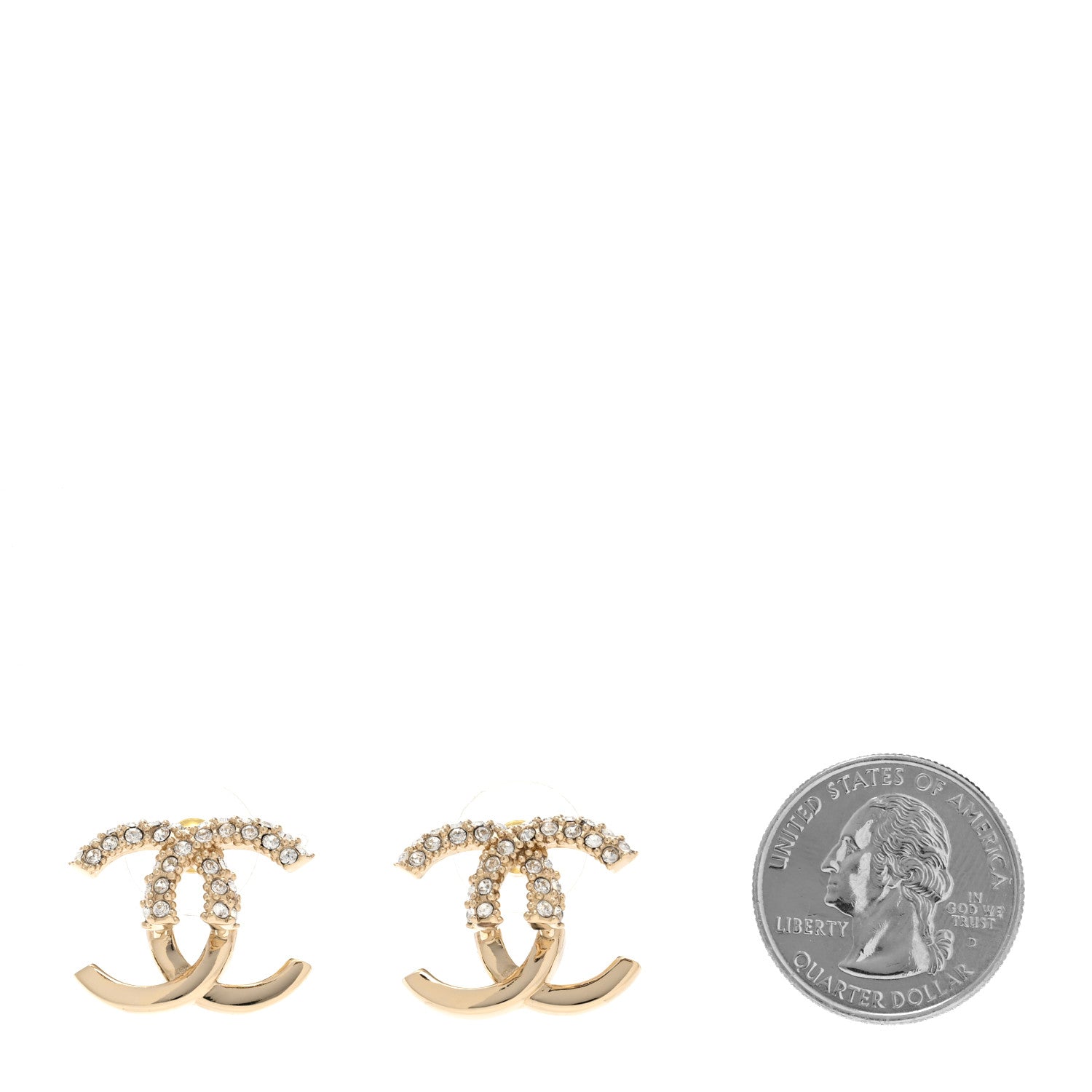 Chanel Metal Crystal Bead CC Earrings Gold 2 of 4