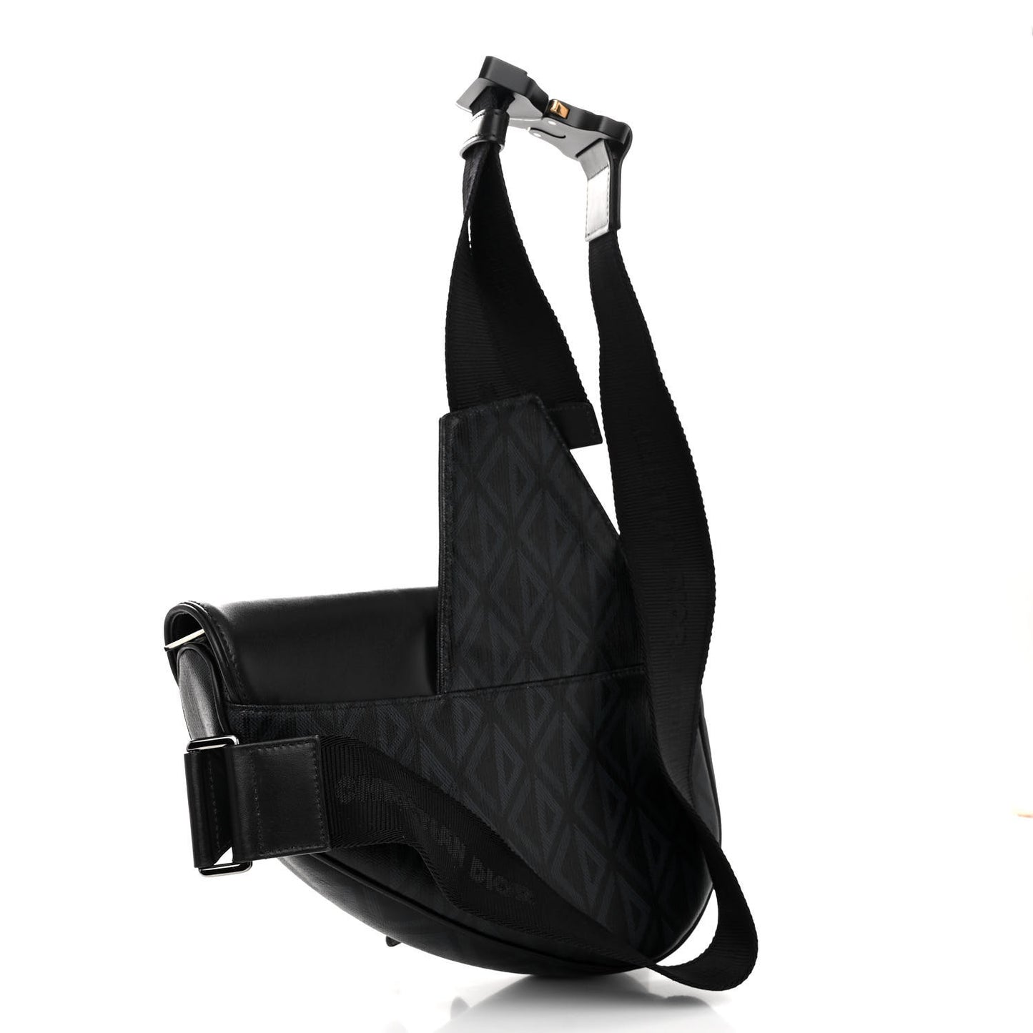 Coated Canvas CD Diamond Printed Mens Saddle Bag Black