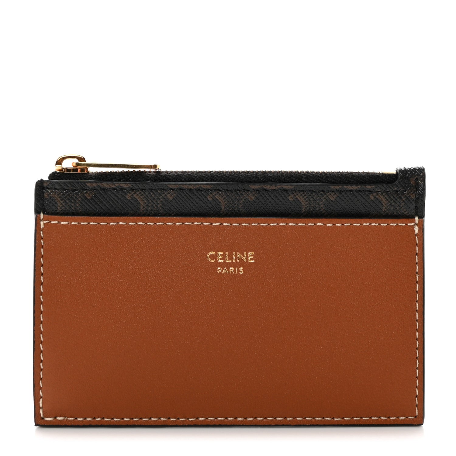 Celine Triomphe Canvas Zipped Card Holder Tan 1 of 12