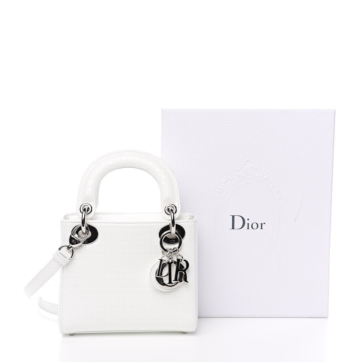 Patent Micro-Cannage Mini Lady Dior White